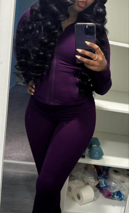 Women's Sexy Zip Up Crop Top & Flare Pants 2 Piece Set