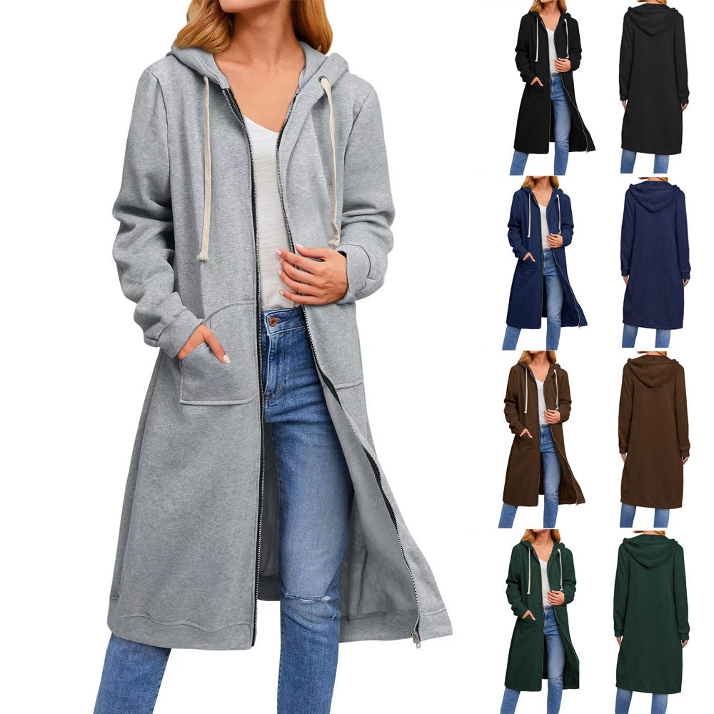 Women's Oversized Long Zip Up Hoodie Fleece Jacket