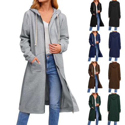 Women's Oversized Long Zip Up Hoodie Fleece Jacket