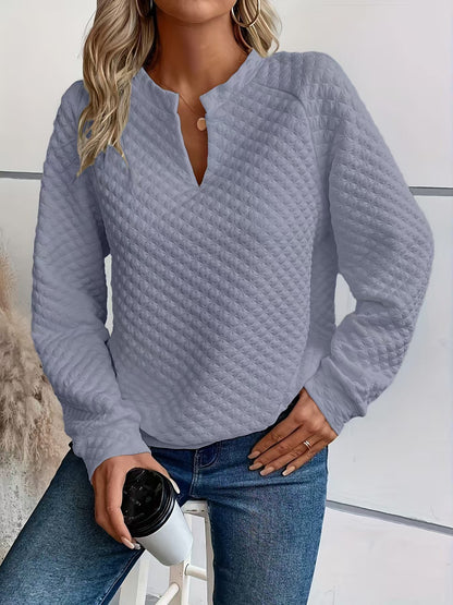 Women's Oversized Quilted V Neck Raglan Sweatshirt