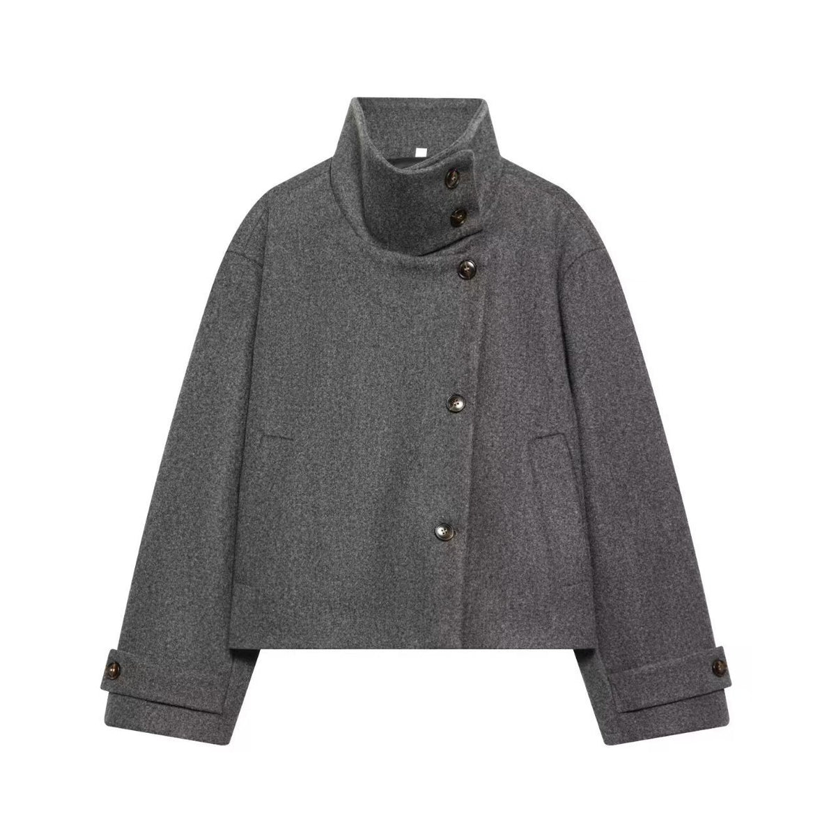 Women's Oversized Stand Collar Wool Blend Cropped Jacket