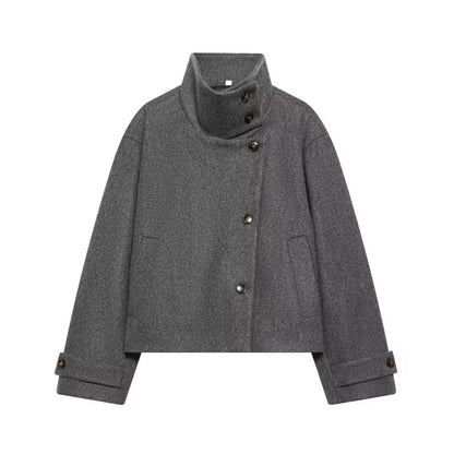 Women's Oversized Stand Collar Wool Blend Cropped Jacket