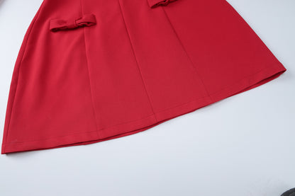 Red Off Shoulder Long Sleeve Mini Dress with Bow Detail