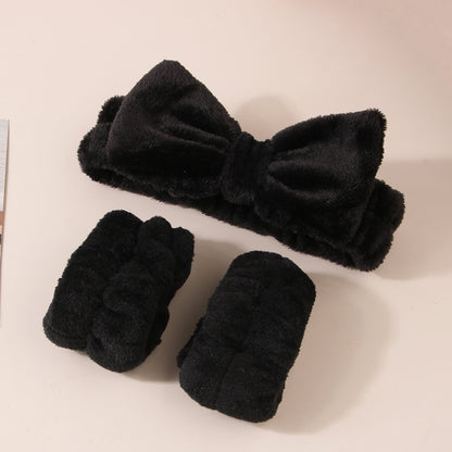 Soft Bow Headband and Wristband Set for Women Spa Use
