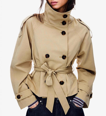 Women's Belted Double Breasted Cropped Trench Coat
