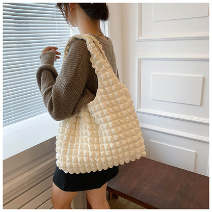 Textured Bubble Knit Shoulder Tote in Rose Pink
