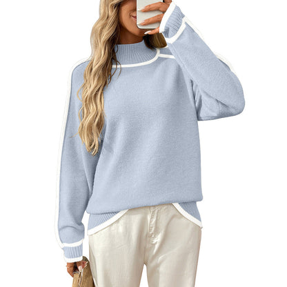 Colorblock Mock Neck Knit Sweater with Raglan Sleeves