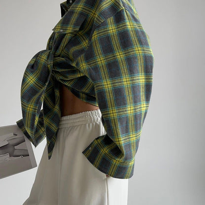 Women's Oversized Plaid Long Sleeve Button Down Shirt
