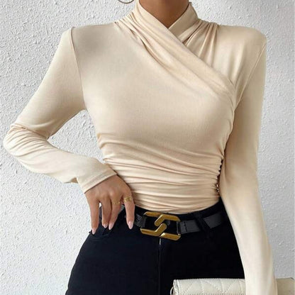 Women's Surplice Ruched Long Sleeve Fitted Top