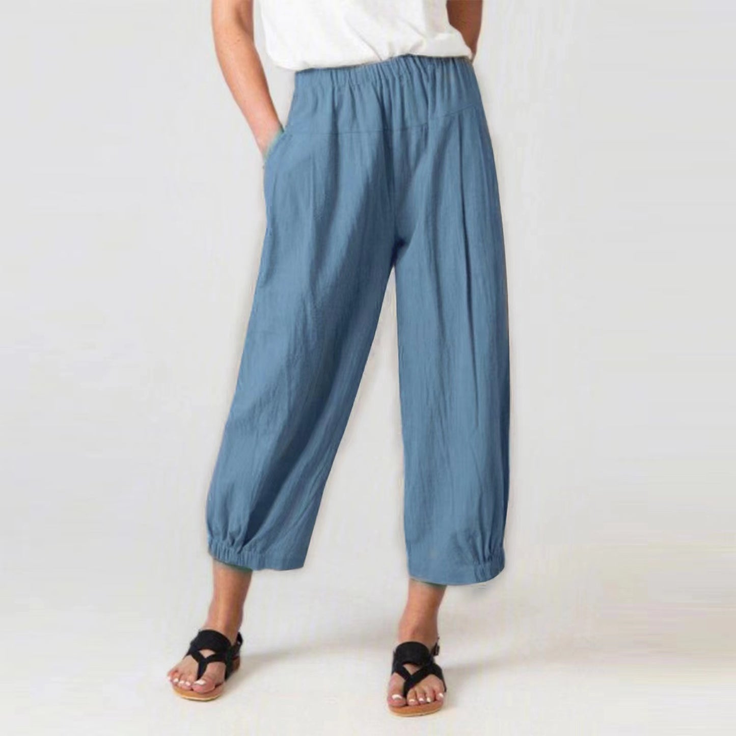 Plus Size Basic Women's Casual Pants, Wide Baggy Pants