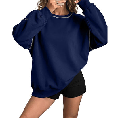 Women's Oversized Contrast Stitch Crewneck Sweatshirt
