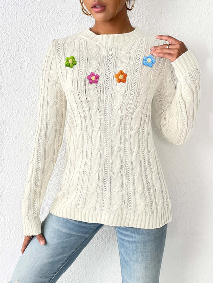 Crochet Flower Cable Knit Sweater | Cozy Fall/Winter Top