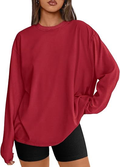 Women's Oversized Long Sleeve Crew Neck Boyfriend Tee