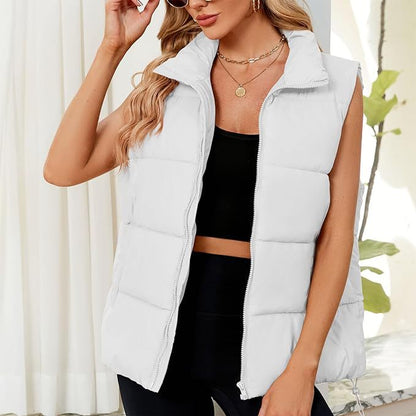 Women's Quilted Puffer Vest Stand Collar Sleeveless Jacket