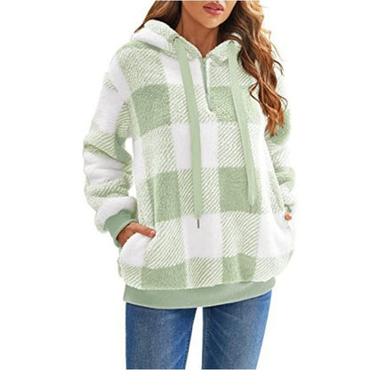 Women's Buffalo Plaid Sherpa Hoodie Fleece Pullover