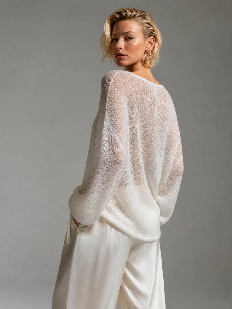 Women's Oversized Bell Sleeve Lightweight Knit Sweater