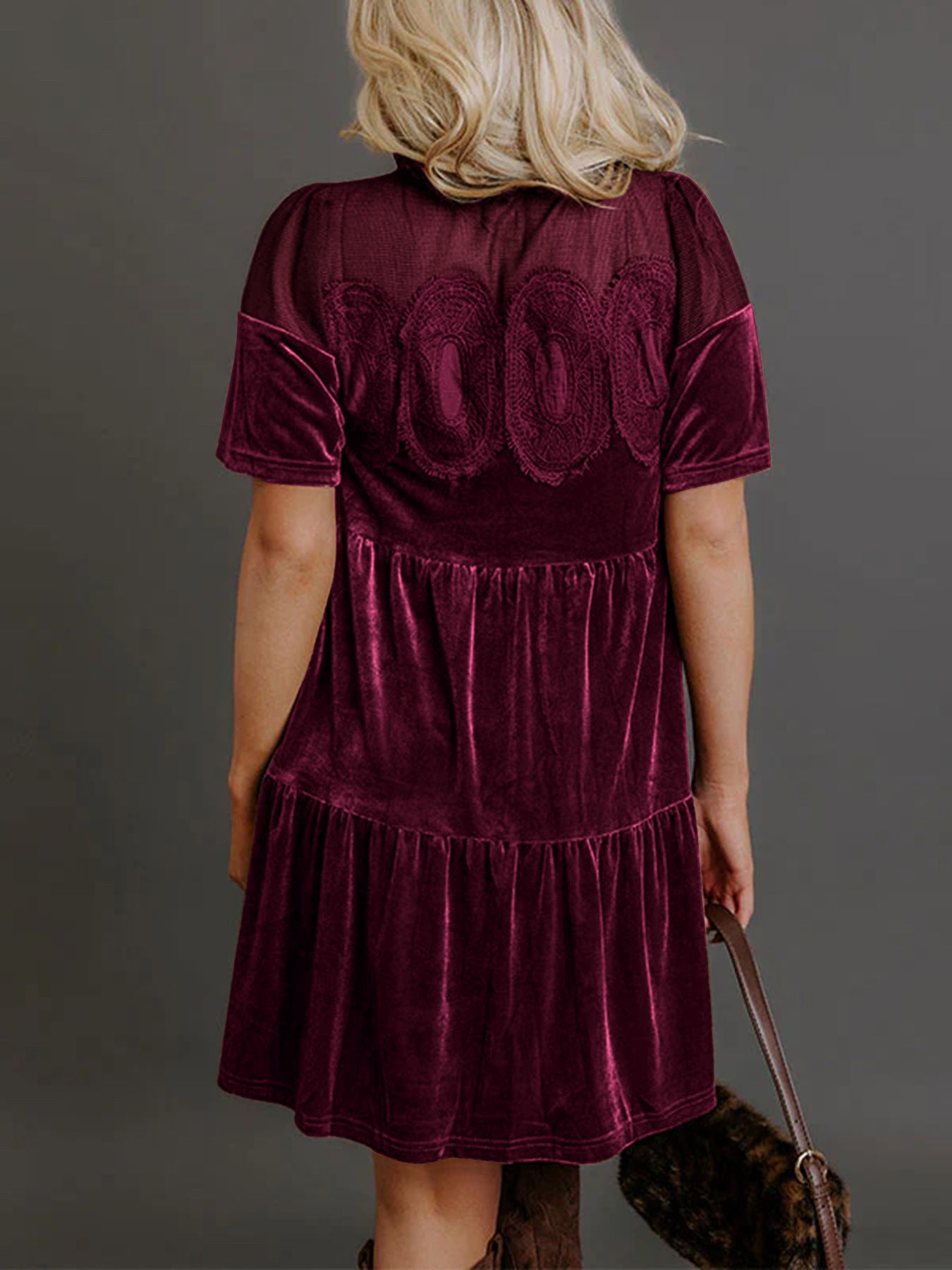 Velvet Embroidered Puff Sleeve Dress – Spring Trend