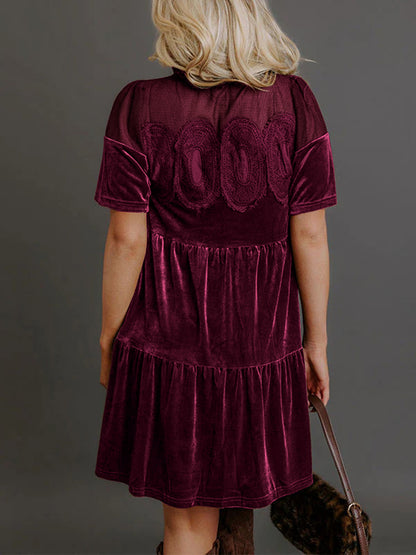 Velvet Embroidered Puff Sleeve Dress – Spring Trend