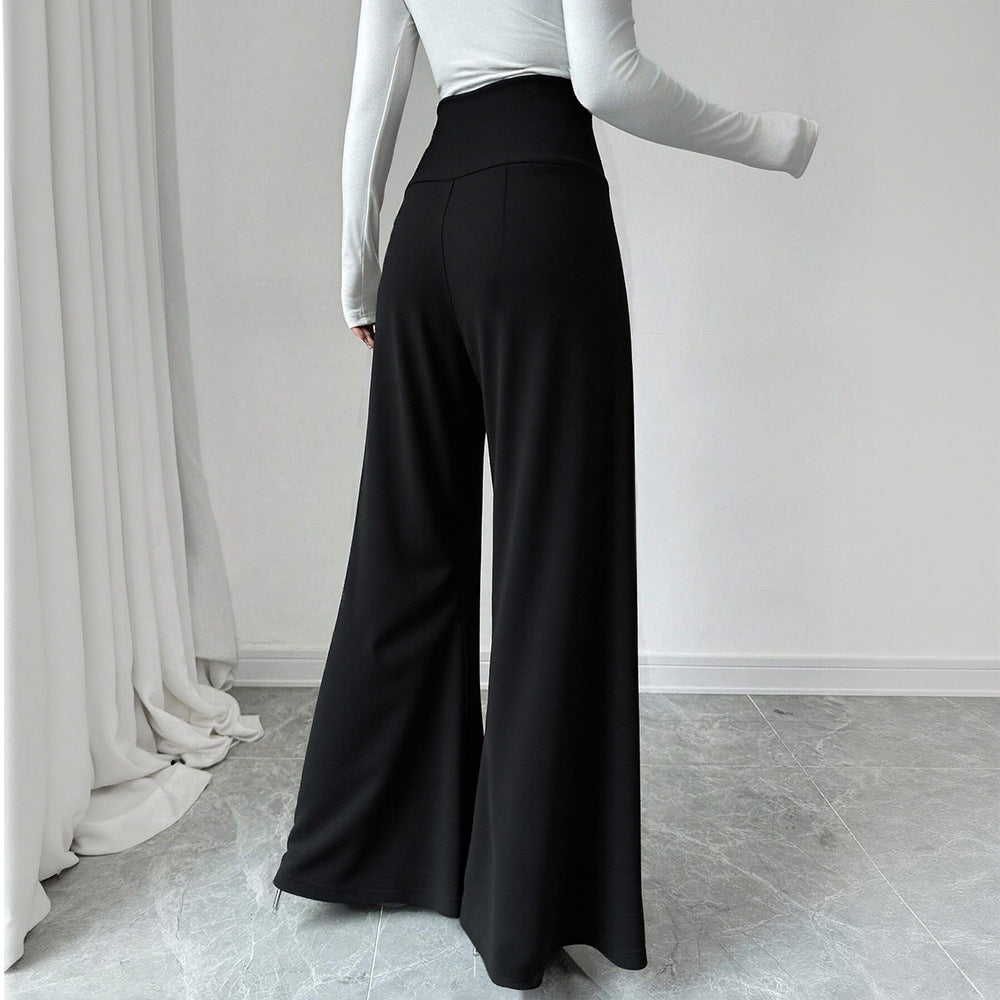 Black High Waist Wide Leg Pants Button Trousers