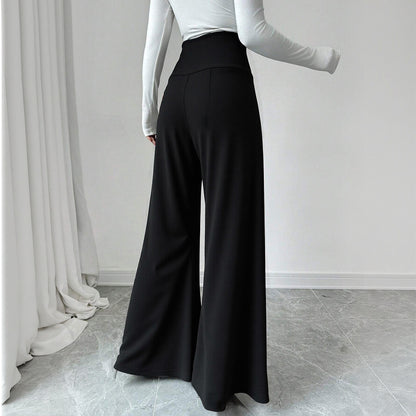 Black High Waist Wide Leg Pants Button Trousers