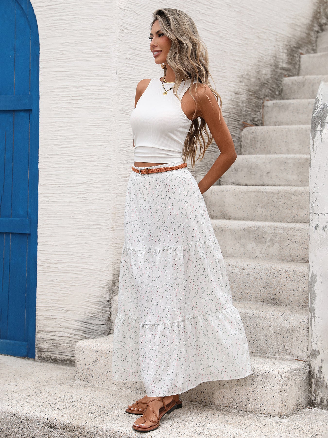 Floral Maxi Skirt Set Sleeveless Tank Resort Outfit