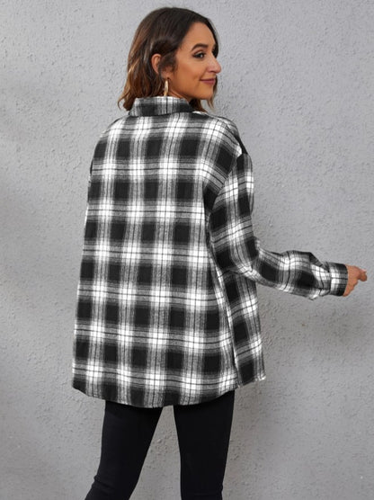 Women's Oversized Plaid Shacket Button Down Shirt Jacket