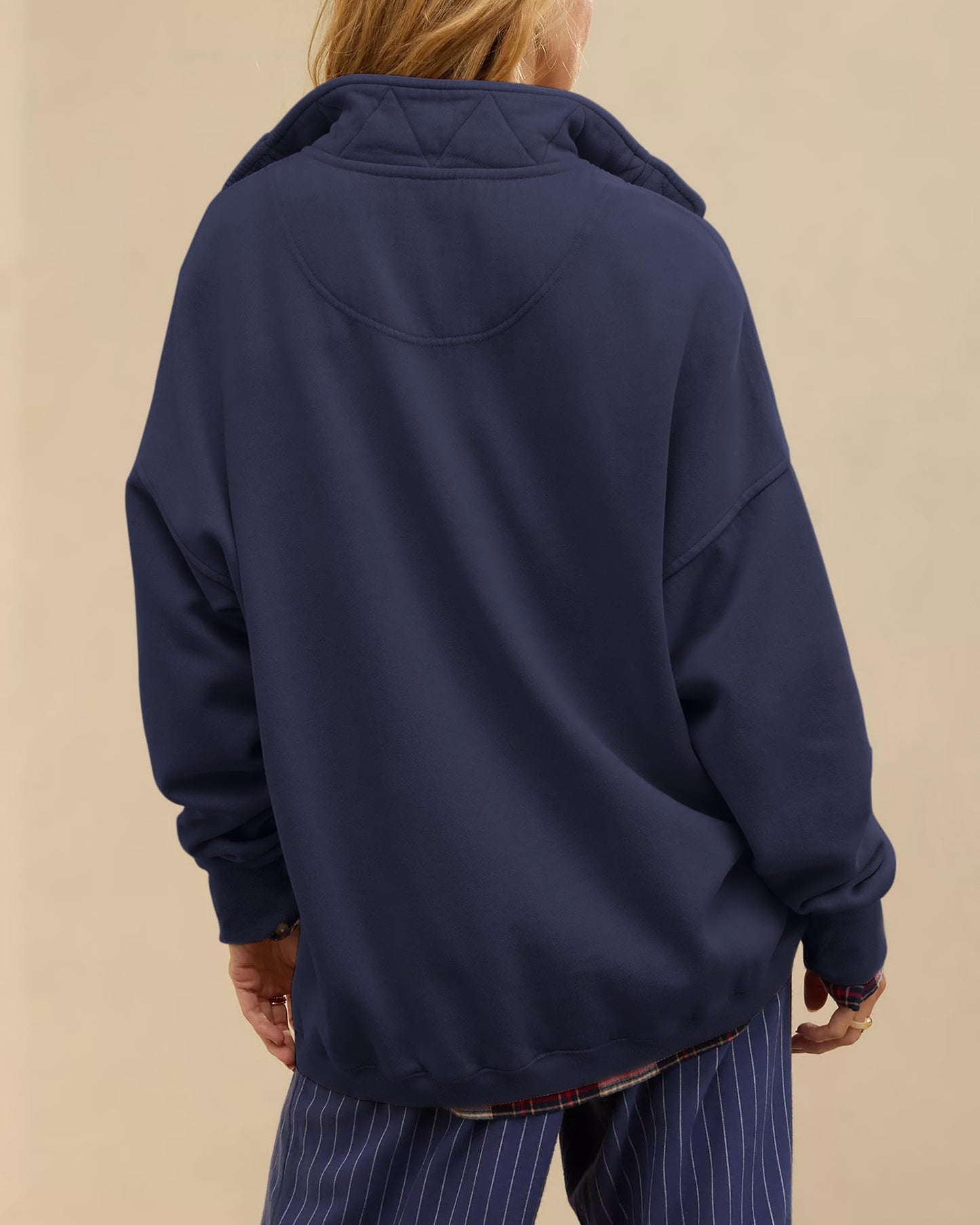 Half Snap Pullover Sweatshirt Oversized Long Sleeve