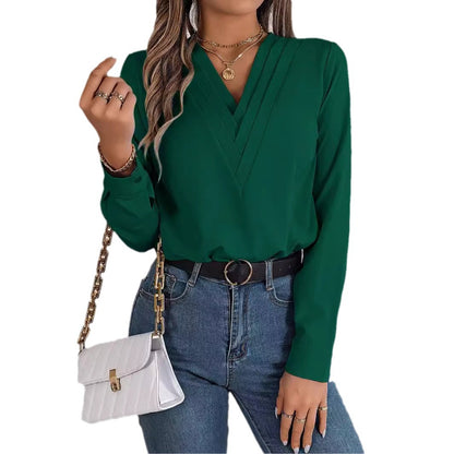 Womens V Neck Long Sleeve Casual Blouse Top