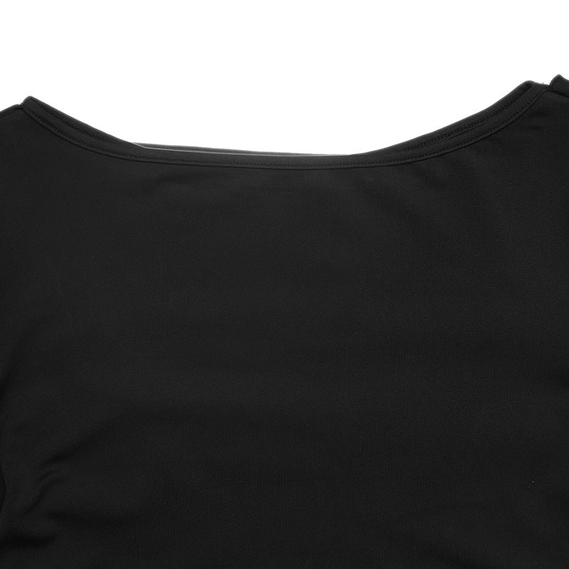 Lace Back Bow Top Boat Neck Long Sleeve Slim Fit