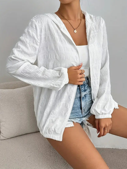 Women's Textured Lightweight Zip Up Hooded Jacket