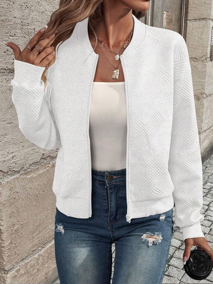 Women's Casual Zip-Up Bomber Jacket Textured Lightweight