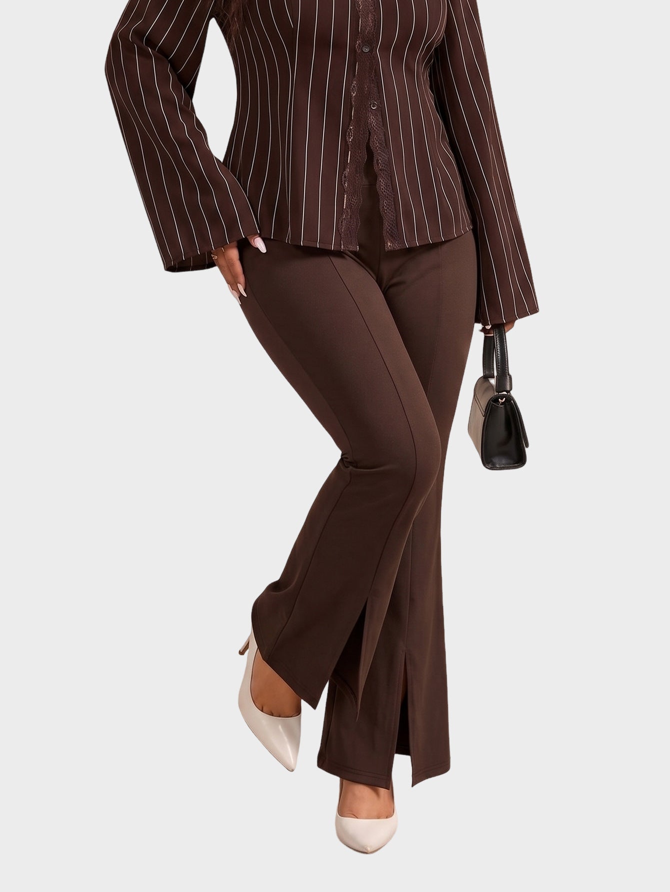 Plus Size High Waist Split Hem Flare Pants