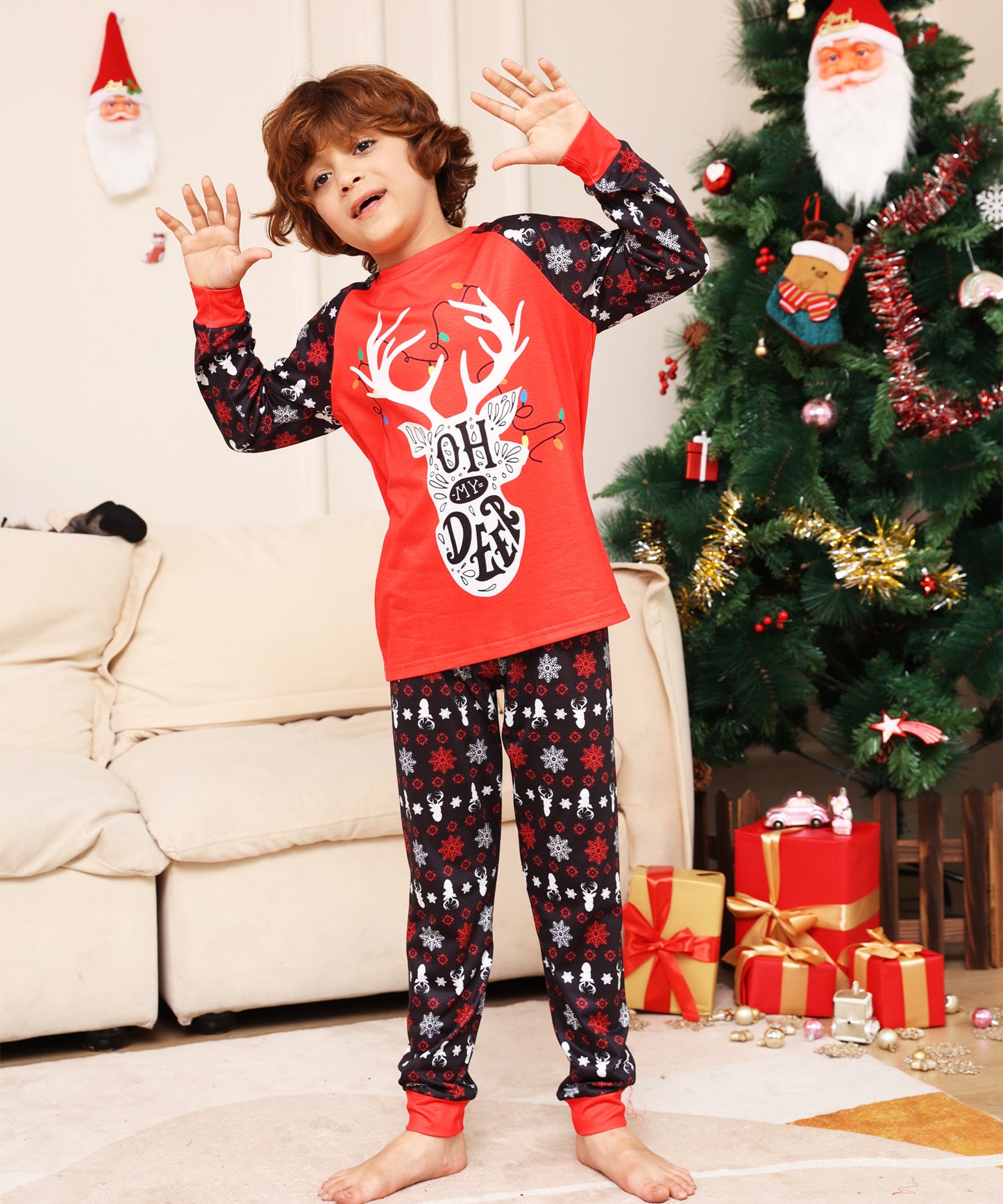 Alphabet Snowflake Deer Parent-child Clothing, Printed Home Christmas Pajamas