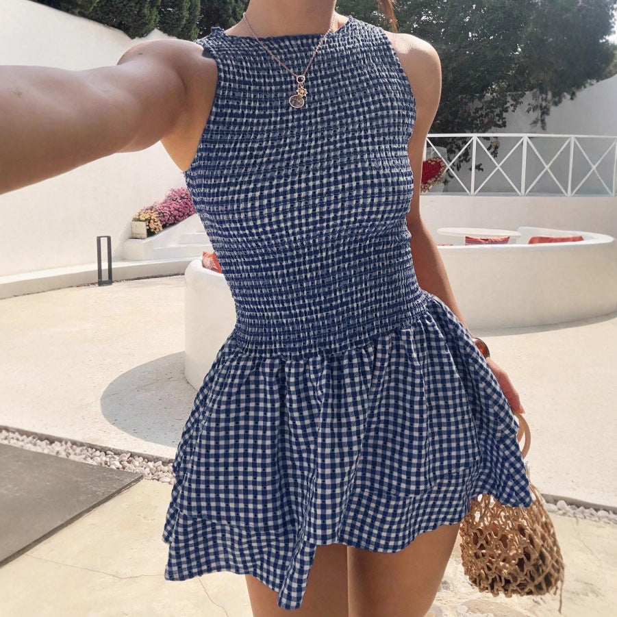 Plaid Off-Shoulder Puff Dress Women’s Spring Summer Trend