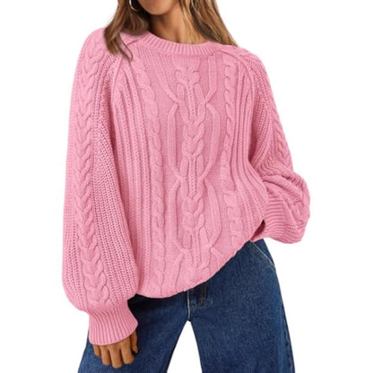 Women's Oversized Cable Knit Crew Neck Pullover Sweater
