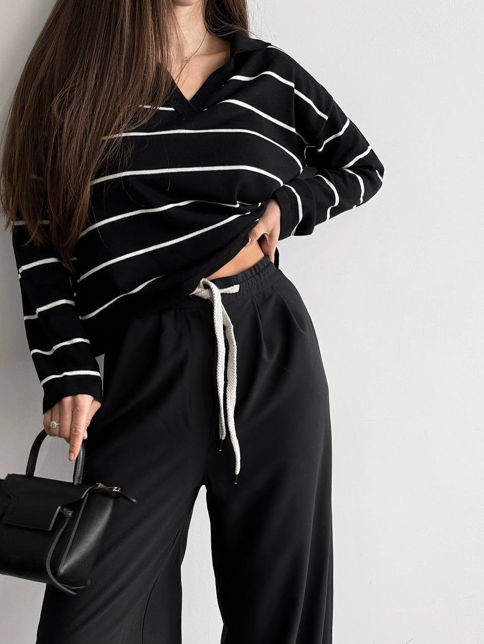 Women's Oversized Striped V-Neck Knit Sweater