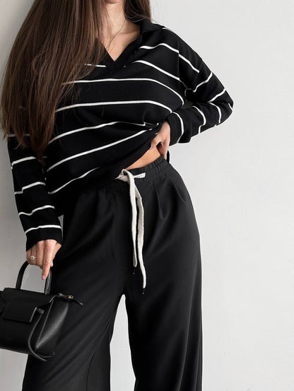 Women's Oversized Striped V-Neck Knit Sweater