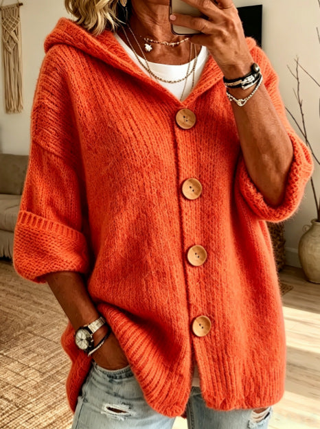 Women's Oversized Hooded Button Cardigan Sweater