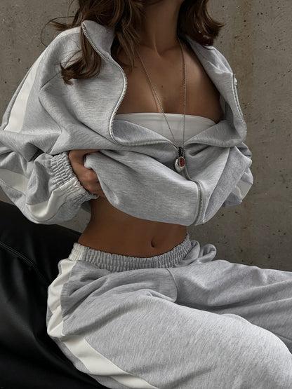 Women's Colorblock Zip Hoodie Jogger Pants Matching Set