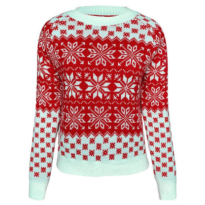 Women's Christmas Snowflake Sweater Crew Neck Long Sleeve