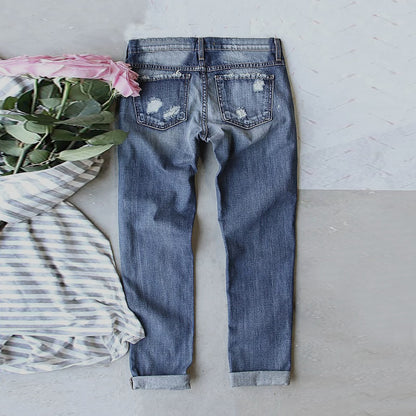 Game Day Distressed Straight Leg Ripped Denim Jeans