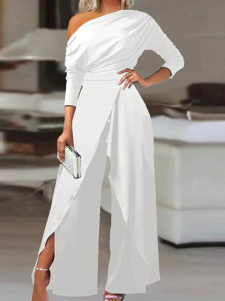 Elegant One Shoulder Wide Leg Jumpsuit Formal Party