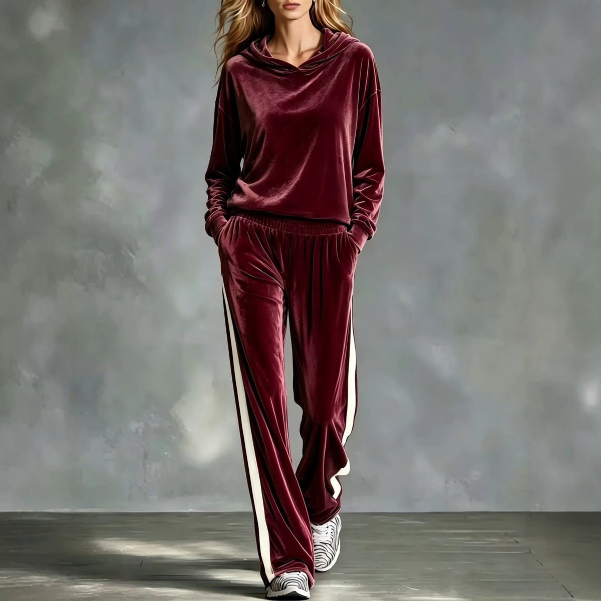Women's Velvet Hoodie Wide Leg Pants Two Piece Lounge Set