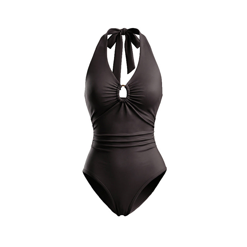 Solid Halter Cutout Bodysuit Sexy Sleeveless Bodycon Top