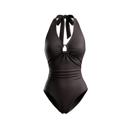 Solid Halter Cutout Bodysuit Sexy Sleeveless Bodycon Top