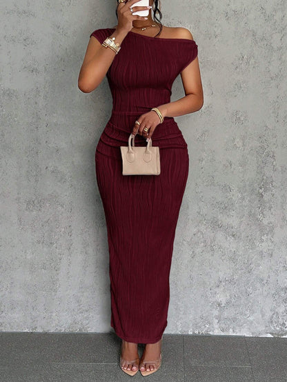 Women's One Shoulder Ribbed Bodycon Maxi Dress