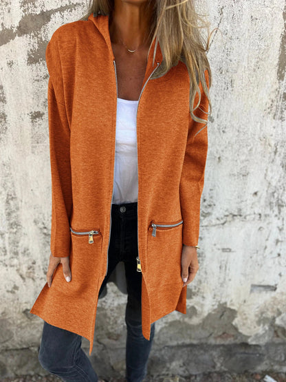 Women's Oversized Hooded Zip Up Longline Jacket