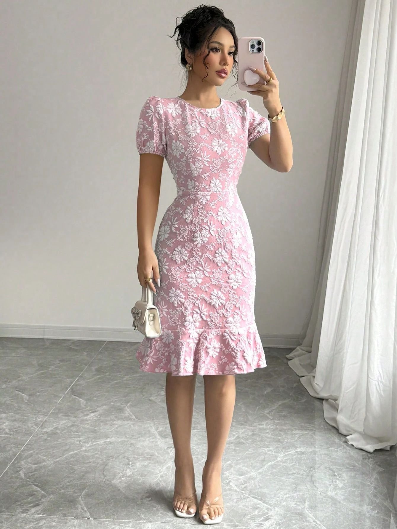 Short Sleeve Round Neck Slim Fit Office Dress