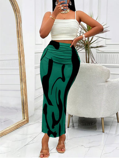 Zebra Print High Waist Ruched Bodycon Maxi Skirt