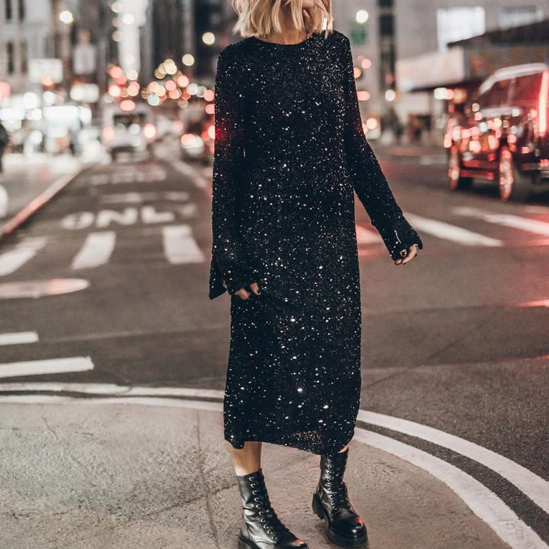 Sequin Long Sleeve Midi Dress Party Punk Streetwear Edgy
